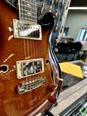 SE Hollow Body II Electric Guitar with Case - Black and Gold Burst 2